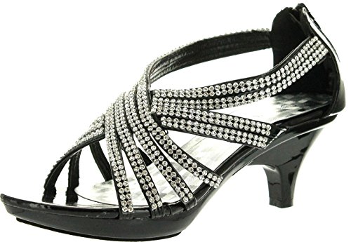 Delicacy Womens Angel-41 Rhinestones Embellished Strappy Sandals,Black,6