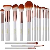 BS-MALL Premium Synthetic Kabuki Makeup Brush Set Cosmetics Foundation Blending Blush Eyeliner Face Powder Brush Makeup Brush Kit (15pcs, White Rose)