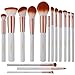 BS-MALL Premium Synthetic Kabuki Makeup Brush Set Cosmetics Foundation Blending Blush Eyeliner Face Powder Brush Makeup Brush Kit (15pcs, White Rose)