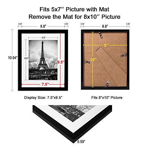 upsimples-8x10-Picture-Frame-Set-of-10Display-Pictures-5x7-with-Mat-or-8x10-Without-MatMulti-Photo-Frames-Collage-for-Wall-or-Tabletop-DisplayBlack