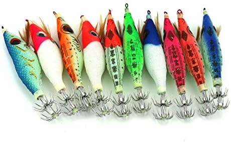 10pcs EGI Luminous Squid Jigs Fishing Lures Bait Wood Shrimp Sleeve-fish 10cm/9g