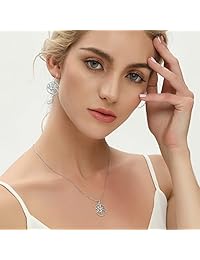 YL Tree Pendant Necklace 925 Sterling Silver Tree of Life Dangle Drop Earrings Gemstone White Gold Plated Tree Bracelet Jewelry