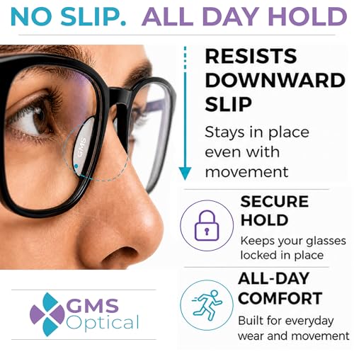 GMS Optical Adhesive Silicone Nose Pads for Glasses |1.3mm Ultra-Thin, 18mm Large | Non Slip Glasses Grips for, Sunglasses and Eyewear w/Super Sticky Backing, Eyeglass Accessories (5 Pairs, Clear)