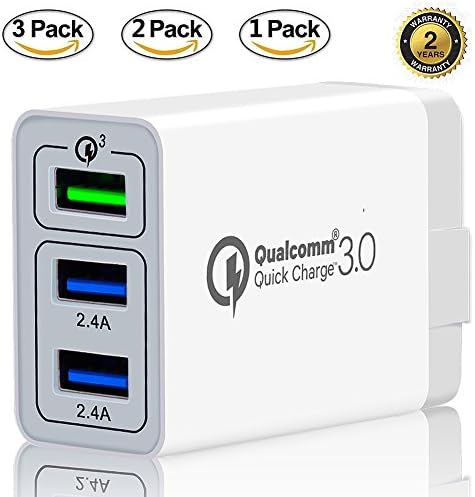 Quick Charger Wall Adapter Fast Adaptive Charging QC 3.0 USB with Travel 3-Port iPhone Xs,Max,XR,8,7 iPad Pro/Air 2/Mini 3/4 Samsung S8/S7, Galaxy S9 S8 Note 8 More Smart Phone (1 Pack)
