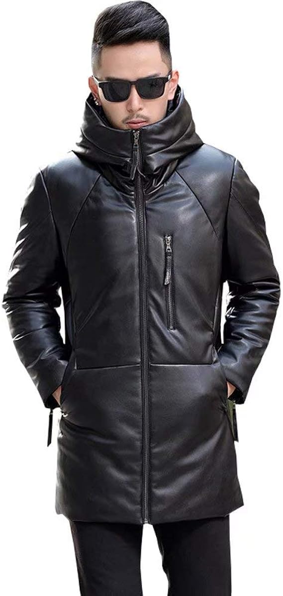 Amazon Tenflow レザーダウンコート 本革 メンズ ダウンジャケット 羊革 ダウンコート レザーコート ロング 革ジャン 皮ジャン ダウン95 フード 秋冬 防寒 Aoba 1716 コート ジャケット 通販