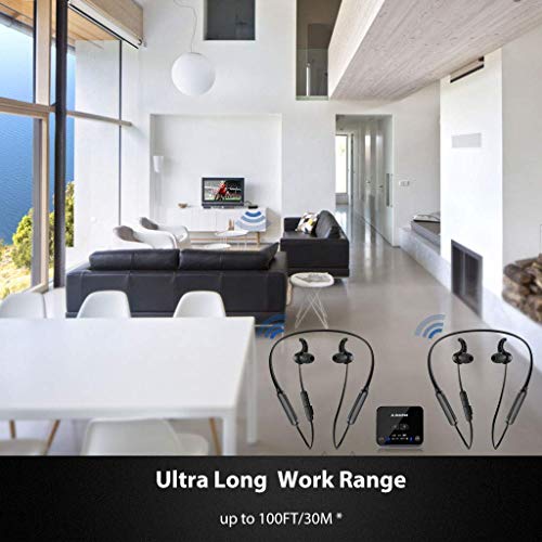 Avantree HT41866, Bundle: Wireless Neckband Earbuds Headphones for TV Sharing (2 Pack Earphones) and a Bluetooth Transmitter for Optical Digital Audio, RCA, 3.5mm AUX Port TVs, PC, No Audio Delay