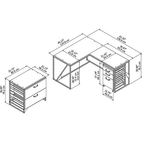 Bush Furniture Refinery 50W L Shaped Industrial Desk with 37W Return