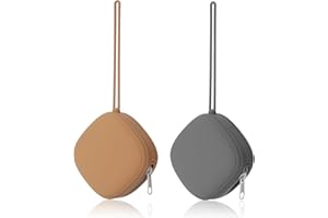 AULEGE Silicone Pacifier Holder Case, Baby Binky Silicone Cover Pouch, Silicone Pacifier Storage Case for Diaper Bag, 2 Pack (Clay, Dark Grey)