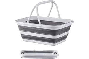 Monozuki Collapsible Sink 3.93 Gal/15L Eco-Recycled Material Picnic Basket with Handle Bucket for Cleaning Camping Essentials Space Saving Outdoor Portable Bucket for Camping (Grey)