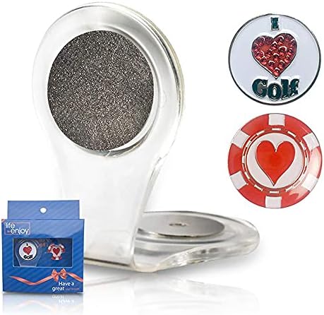 lifetoenjoy Golf Ball Marker Clip – with Two Golf Markers – Attach to Your Pocket Edge, Belt, Clothes – Strong, Easy to Use Magnetic Mechanism – Transparent Color to Match with Anything! Great Gift!