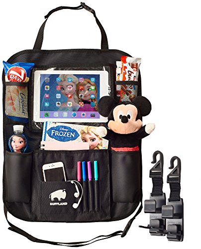 Car Seat Organizer - Backseat Organizer - Exclusive New Design Car Organizer for Kids with Increased Tablet Holder - Large Bottle Pockets Car Seat Storage - Waterproof and Durable Back Seat Organizer