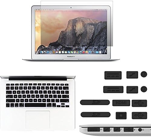 GOUP Protect Set for Apple MacBook Air 13.3 Inch, Set of Waterproof Keyboard Cover + Anti Dust Plugs + High Quaity Anti-Scratch High-Definition Laptop Screen Protector, Black