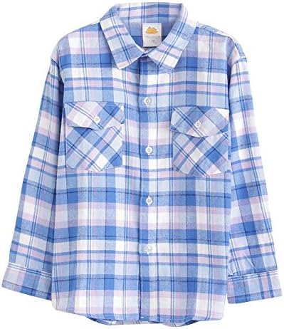 Girls' and Boys' Plaid Flannel Shirt Long Sleeve Button Down Western Shirt by Petite Chiot