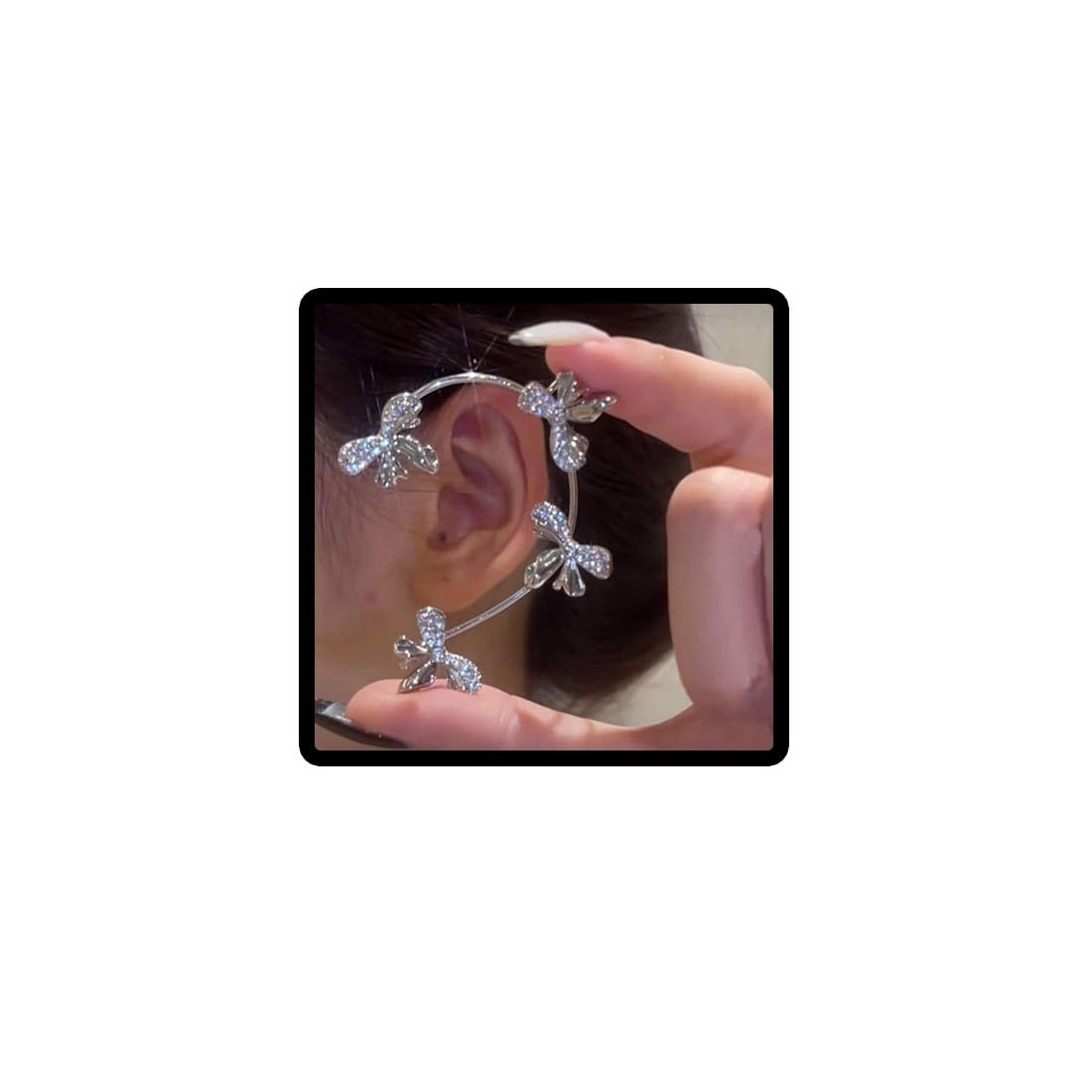 Carufin Sparkling Crystal Butterfly Earrings Without Pierced Ear Clips One Piece Earring for Women and Girl (Left ear - Butterfly C)