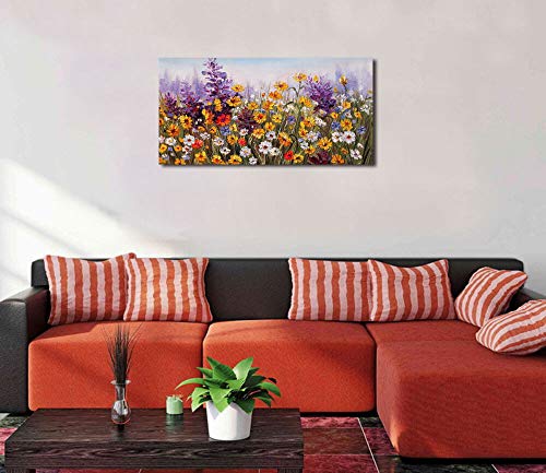 Ardemy-Canvas-Wall-Art-Daisy-Colorful-Bloosom-Flowers-Artwork-Painting-Prints-Modern-Landscape-Purple-Floral-Picture-Framed-for-Living-Room-Bedroom-Kitchen-Dinning-Room-Office-Home-Decor-40x20