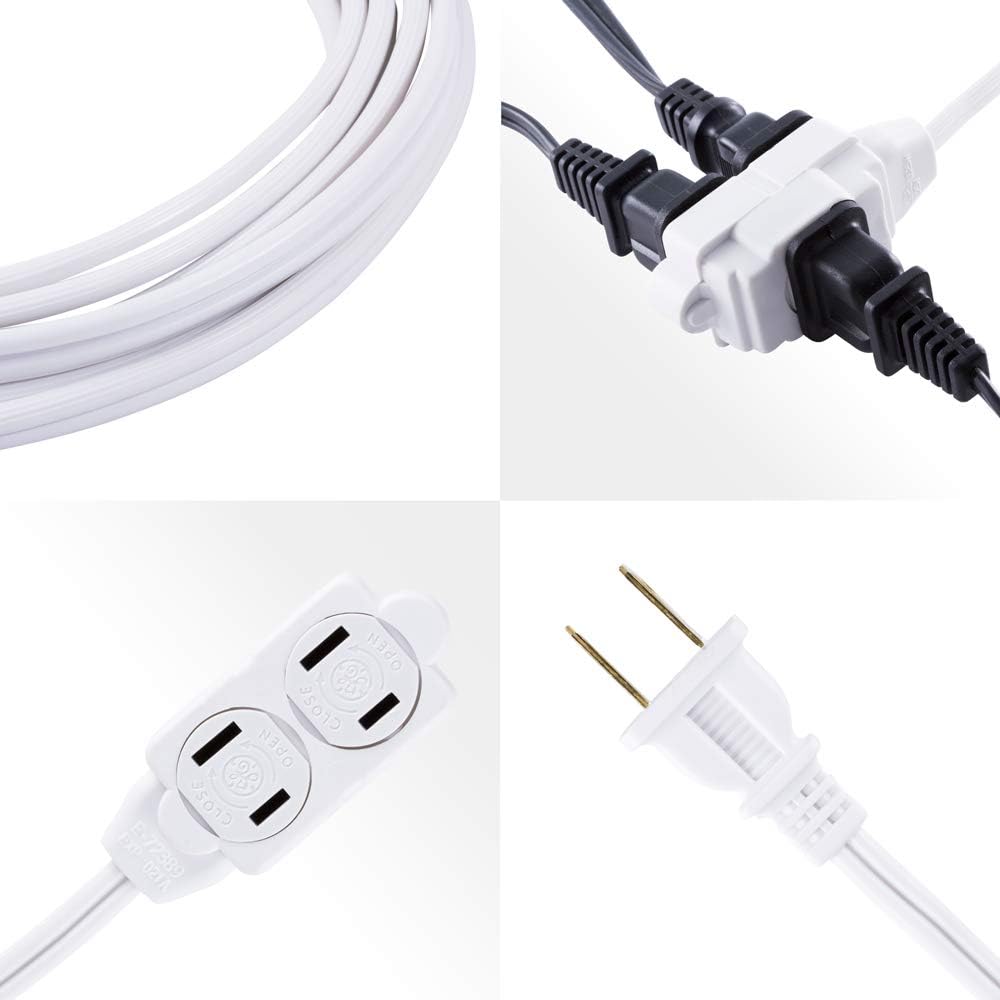 GE 6 Ft Extension Cord, 3 Outlet Power Strip, 2 Prong, 16 Gauge, Twist-to-Close Safety Outlet Covers, Indoor Rated, Perfect for Home, Office or Kitchen, UL Listed, White, 51937: Home Improvement