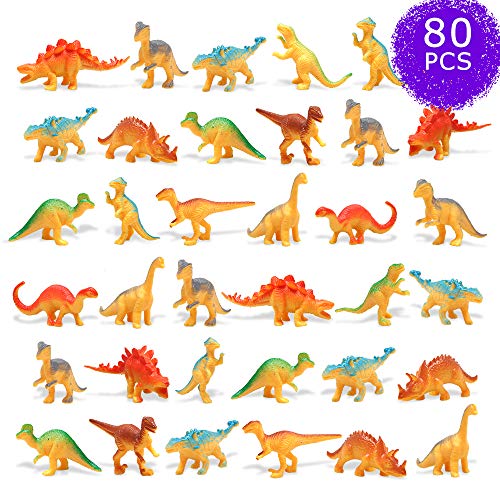 80-Pack Mini Dinosaur Toys Tiny Dinosaurs Figures Plastic Dinosaurs for Kids Party Cake Toppers and Easter Eggs