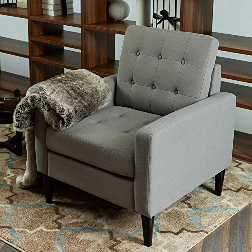 Top Space Accent Chair Living Room Chairs Arm Chair Single Sofa Upholstered Gray Comfy Fabric Mid-Century Modern Furniture for Bedroom Office (1PCS-1, Gray)