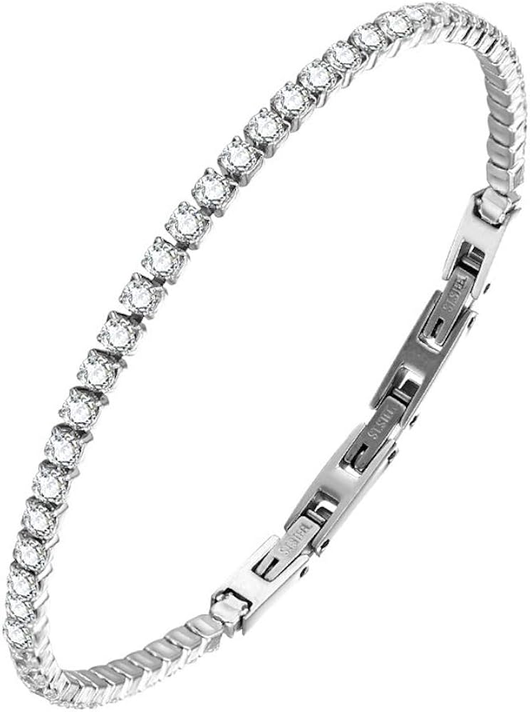 Aichva Stainless Steel DiamondCut Cubic Zirconia Tennis Bracelet Women