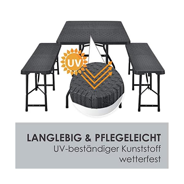 Juskys Bierzeltgarnitur Amberg 3-teilig & klappbar - 180 x 74 x 74-2 Bierbänke & Biertisch in Rattan-Optik Gartenmöbel-Set Festzeltgarnitur Camping – Bild 7