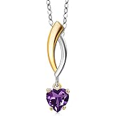 Gem Stone King 925 Silver and 10K Yellow Gold Purple Amethyst Pendant Necklace for Women | 0.42 Cttw | Gemstone February Birthstone | Heart Shape 5MM | With 18 Inch Silver Chain