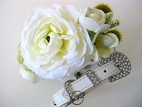 Wedding Flower Dog Collar - White Spring Garden | Flower Dog Collar | (Collar w/leash, M- 11.5"-14.5" neck)