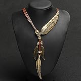 Fanala Women Bronze Rope Chain Feather Pendant Choker Chunky Statement Necklace