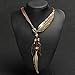 Fanala Women Bronze Rope Chain Feather Pendant Choker Chunky Statement Necklace