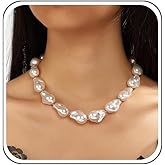Cicod Baroque Pearl Necklace for Women: Chunky, Irregular Pearl Choker Necklace, White Pearl Beaded, Prom Wedding Bridal Bridesmaid Jewelry Gifts