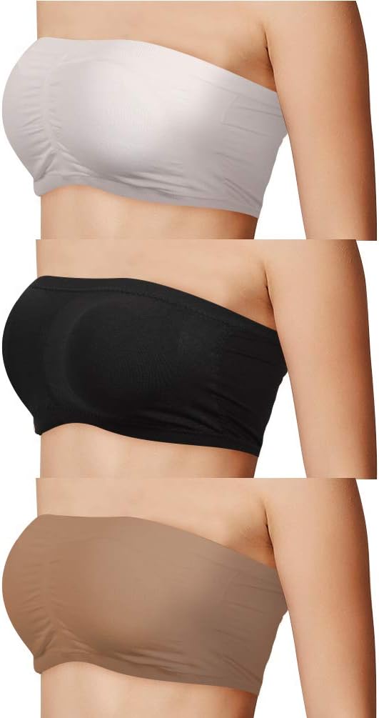 Padded Strapless Bra, Women's Basic Layering Seamless Bra Stretch Bandeau Tube Top Bra, 1/2/3 Packs