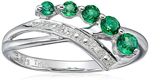 Sterling Silver Created Emerald and Diamond-Accented Ring, Size 7