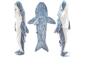 AIMERYUP Shark Blanket Wearable for Girl Cozy Shark Blanket Hoodie Cartoon Animals One-Piece Blanket Shark Blanket Adult (Blue,L)