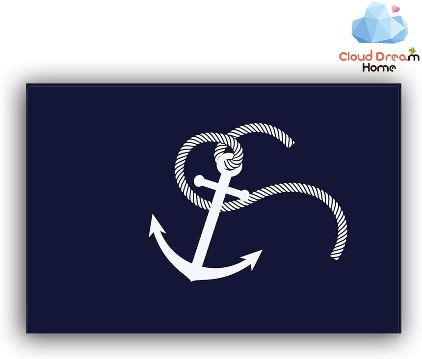 AXMSYun Home Bathroom Bath Shower Bedroom Mat Toilet Floor Door Mat Rug Carpet Pad Doormat(23.6 x15.7inch)(White Nautical Anchor Navy Blue)