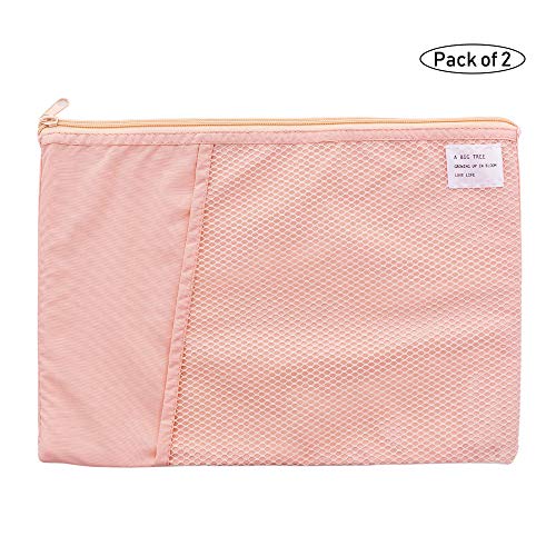HYFAN Multifunctional A4 Grid Folding Document Bag Zipper File Organizer Storage Folder Bag Mesh Paper File Pocket Pouch for Office School Supplies (Light Pink, Pack of 2) - Thumbnail 6