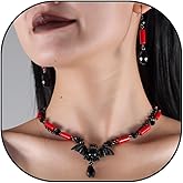 Todenb Gothic Witch Jewelry Set for Women Halloween Dark Bat Spider Necklace Earrings Set Punk Black Crystal Witch Bead Choker Earrings Halloween Dark Bridal Vampires Witch Jewelry Set