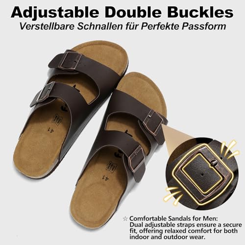 Wizshoe Men's Mules Clogs with Cork Insole Closed Slippers for Home and Garden Adjustable Buckle and Non-Slip Sole 41-46 EU