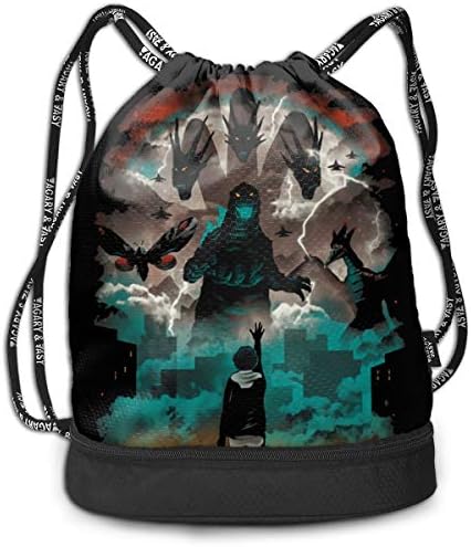 12AJDsER52 Strange Titans God-Zilla Drawstring Backpack Foldable Gym Tote Dance Bag for Swimming Shopping Sports Women Men Boys Girls
