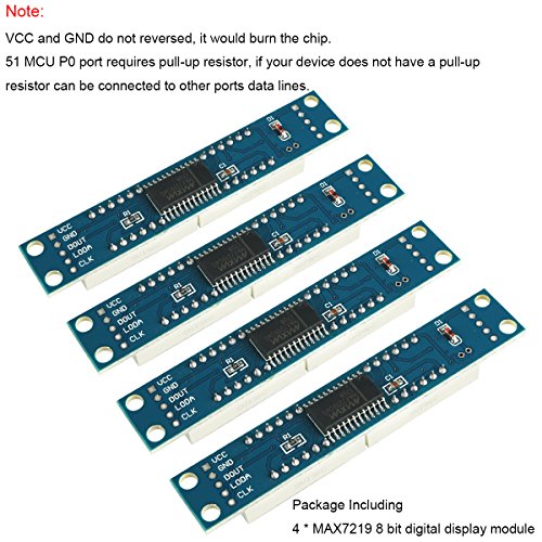 MakerFocus 4pcs 8-Digit 7 Segment Module MAX7219 8 Bit Digital Segment Tube LED Display Module Supports Cascade Eight Bit Serial 3 IO Ports for Arduino MCU/51/AVR/STM32