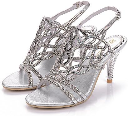 Geminigirl Women's Silver Shoes Rhinestone Stiletto Heels Wedding Party Dress Sandals Silver 9 M US