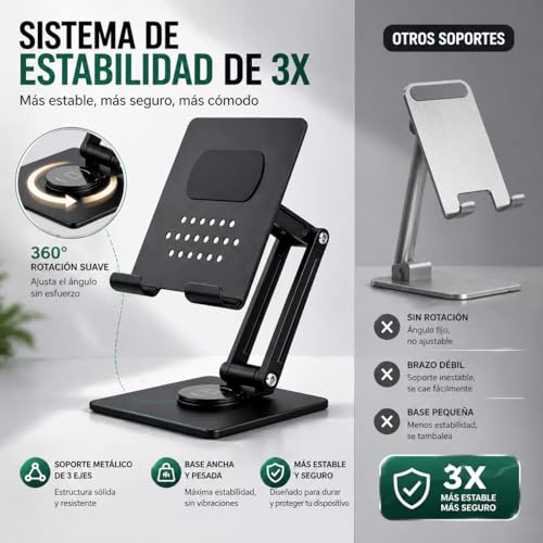 Yoele Soporte Tablet Escritorio Brazo Ajustable Estable – Base Pesada Giratoria 360° para iPad, Kindle y Tablets, Ideal para Oficina, Estudio y Uso Diario