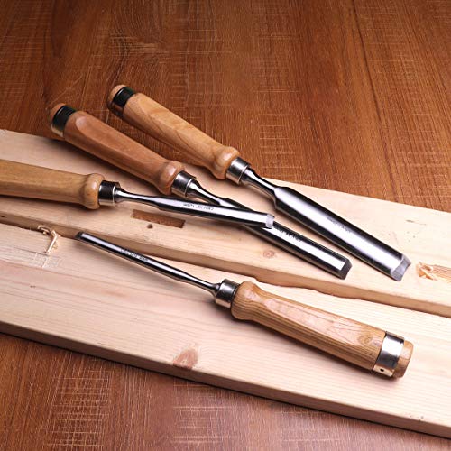 Atoplee 8mm(5/16")/12mm(1/2")/18mm(3/4")/25mm(1") Wood Carving Gouge Chrome Vanadium Steel Semi-Circular Carpenter Woodworking Chisel (Full Size-4PCS)