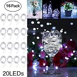 Adecorty Fairy Lights Battery Operated Mini Lights Battery Powered Fairy String Lights 16 Pack 7.2ft 20 LED Mini Firefly Lights for Wedding Crafts Table Reception Jars Vases Christmas (Cool White)