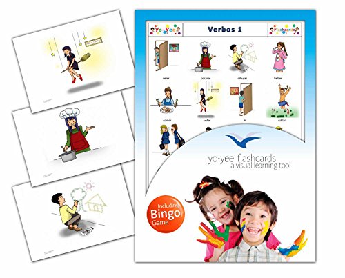 Verbs Flashcards in Spanish Language - Flash Cards with Matching Bingo Game for Toddlers, Kids, Children and Adults - Size 4.13  5.83 in - DIN A6