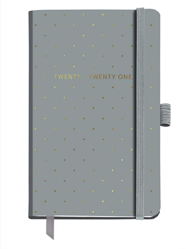 MIQUELRIUS 2021 Gold Dots Annual Diary - Catalan Day Page, Size 90 x 140 mm, Paper 70 g, Rigid Cover Lined Cardboard, Grey