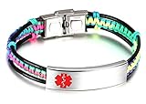 JF.JEWELRY Medical Alert ID Bracelets for Kids with Nylon Rope & Leather Braid Wrap Link,5.5 inch