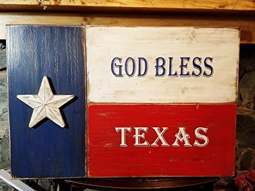 Wood Flag Rustic God Bless Texas Hand Painted Handmade Distressed 24x36