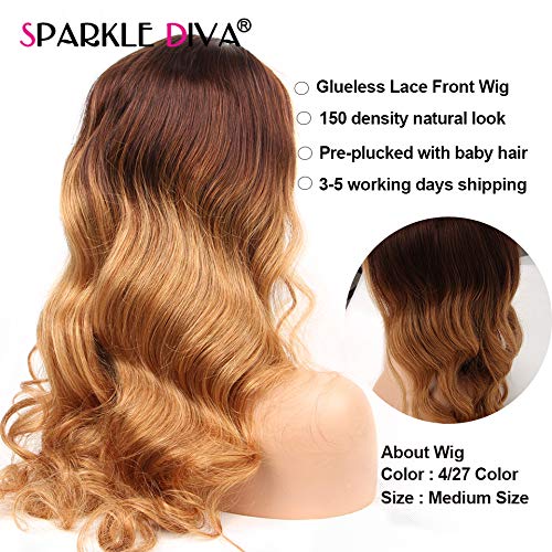 Brazilian-Ombre-Body-Wave-Lace-Front-Wigs-for-Women-Middle-Part-Ombre-Human-Hair-Wigs-Ombre-Color-427-Lace-Front-Wigs-150-Density-Pre-Plucked-with-Baby-Hair-SPARKLE-DIVA-18inch-Body-Wave