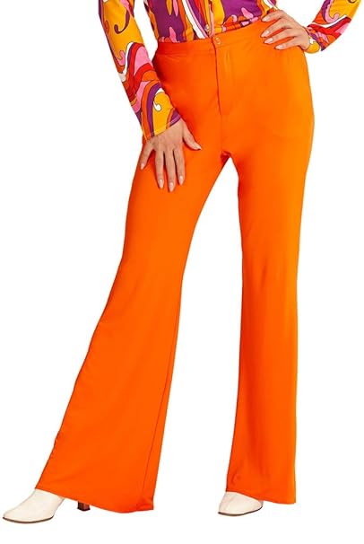 Karneval-Klamotten Hippie Hose Damen Kostüm orange Flower Power Hose Damen 70er 80er Jahre Schlaghose Karneval Damen-Kostüm G