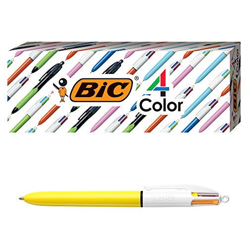 BIC 4-Color Fashion Ballpoint Pen, Yellow Barrel, Medium Point (1.0 mm), Assorted Inks, 4-Count BIC 4-Color Fashion Ballpoint Pen, Yellow Barrel, Medium Point (1.0 mm), Assorted Inks, 4-Count