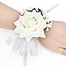 FAYBOX Wedding Prom Velvet Rose Rhinestone Corsage and Boutonniere Set With Silvery Ribbon Stretch Bracelet (Ivory)
